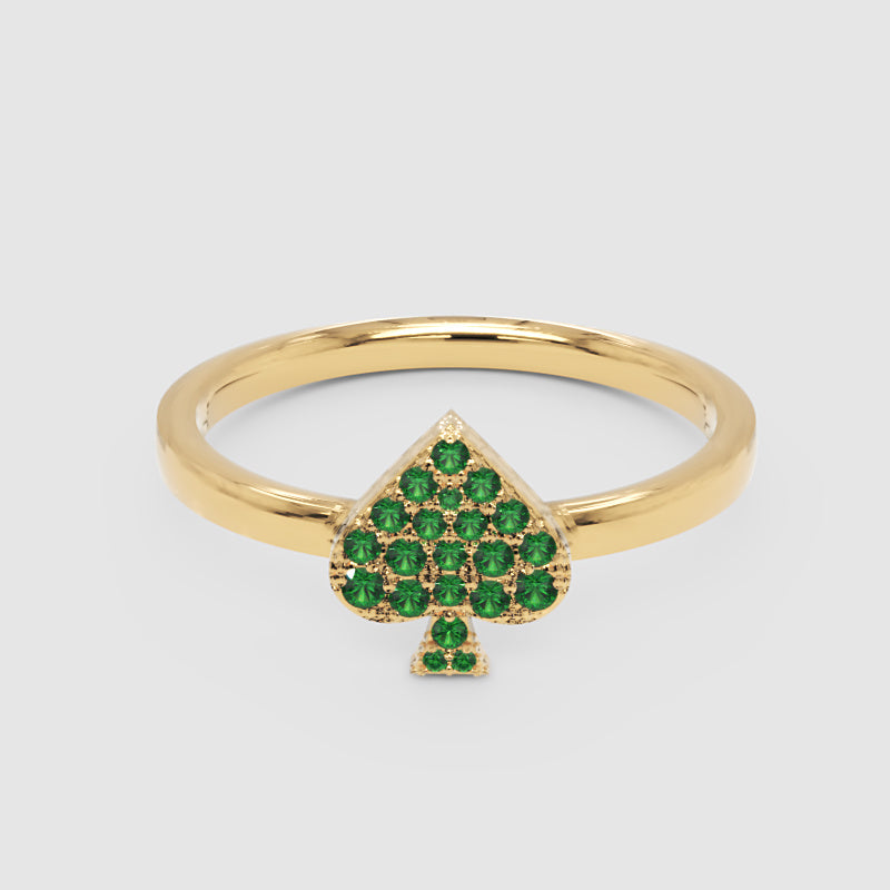 Emerald Spade Charm Stackable Ring With Pav Gemstones - One