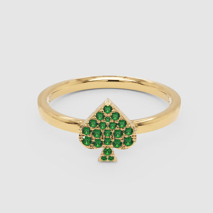Emerald Spade Charm Stackable Ring With Pav Gemstones - One