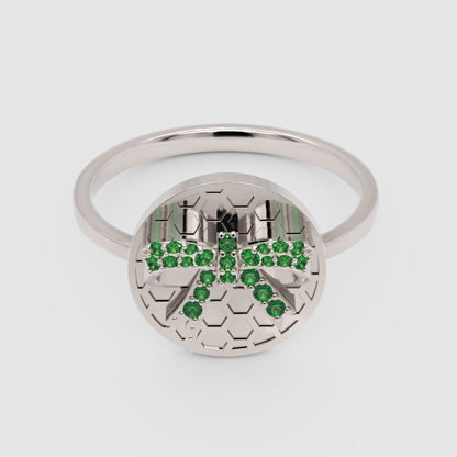 Emerald Honeycomb Disc Ring - Four
