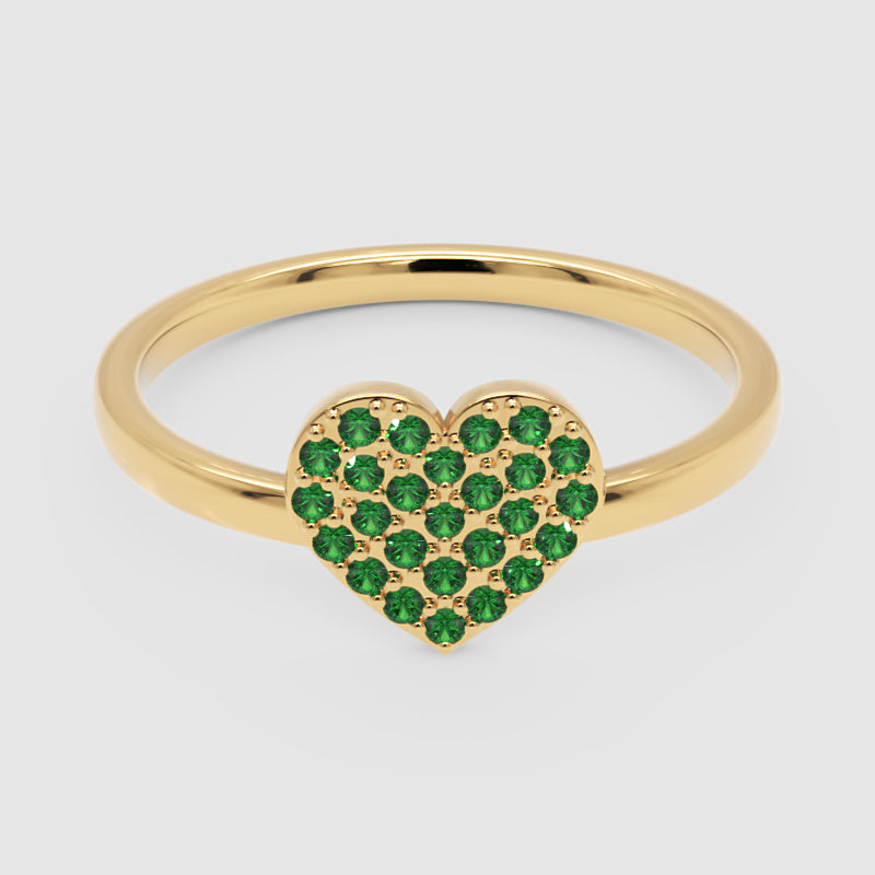 Emerald Pav Heart Ring Dainty Stackable Band - One