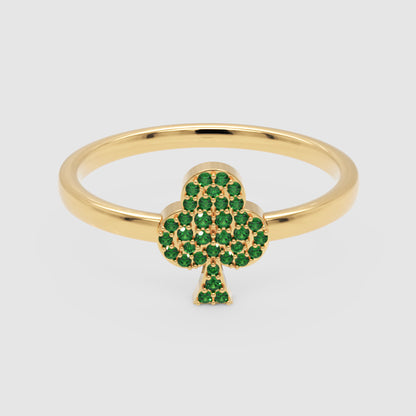 Lab Grown Green Gemstone Club Ring In Yellow Gold - One