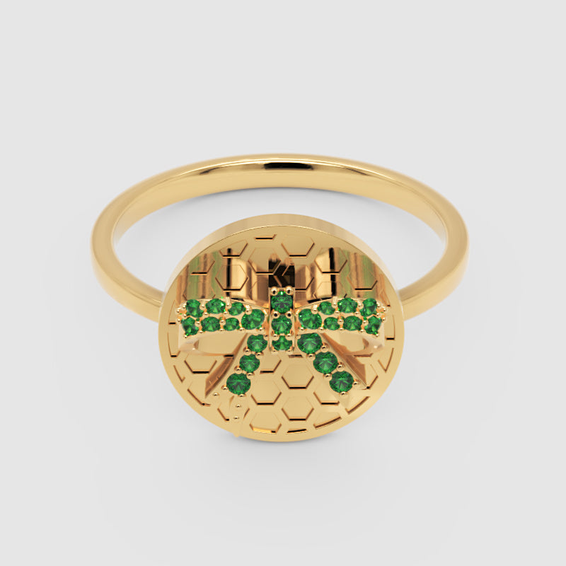 Emerald Honeycomb Disc Ring - One