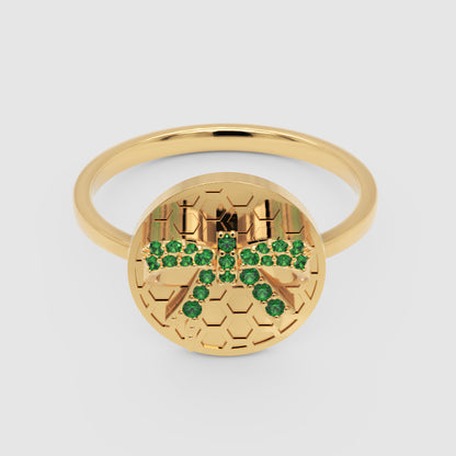 Emerald Honeycomb Disc Ring - One