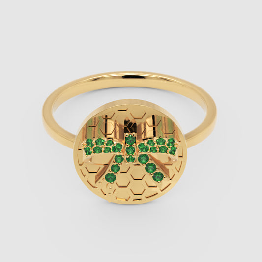 Emerald Honeycomb Disc Ring - One