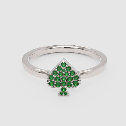 Emerald Spade Charm Stackable Ring With Pav Gemstones - Four