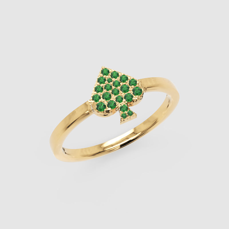 Emerald Spade Charm Stackable Ring With Pav Gemstones - Three