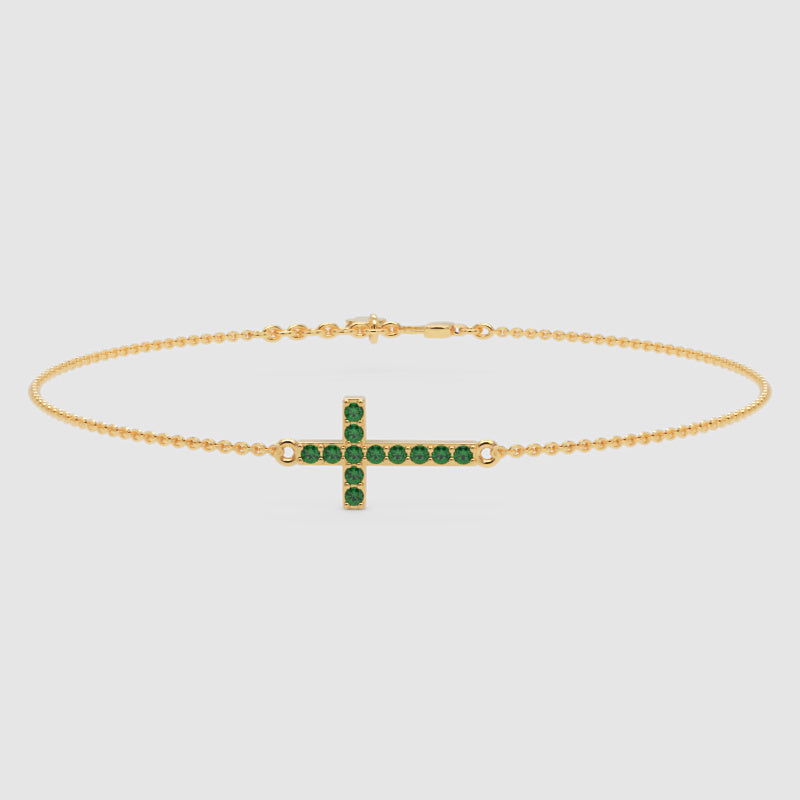 Green Crystal Cross Bracelet With Chain Link Design - Three
