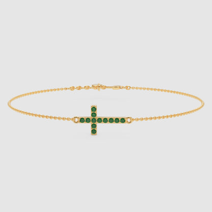 Green Crystal Cross Bracelet With Chain Link Design - Three