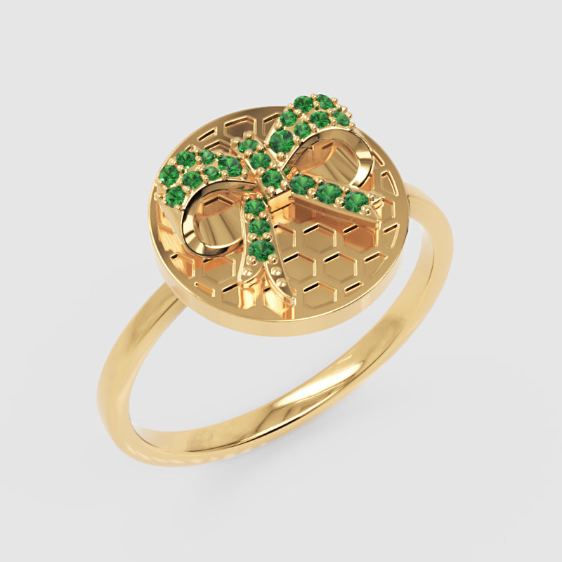 Emerald Honeycomb Disc Ring - Three