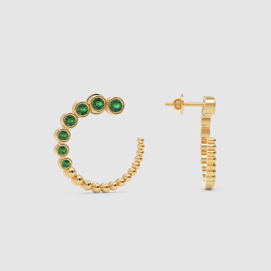 Emerald Beaded Circle Hoop Earrings with Screw Back Studs