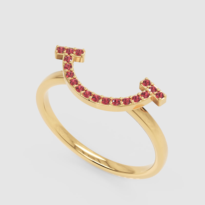 Ruby Lab Grown Gemstone Horseshoe Ring - Seven