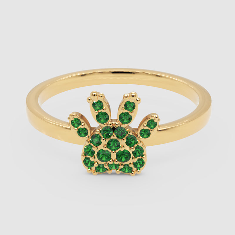 Emerald Paw Print Ring With Pav Gemstones - One