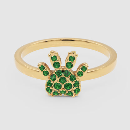 Emerald Paw Print Ring With Pav Gemstones - One