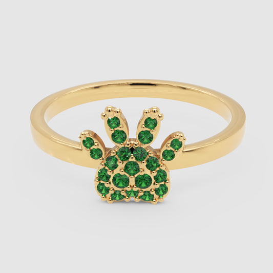Emerald Paw Print Ring with Pav Gemstones