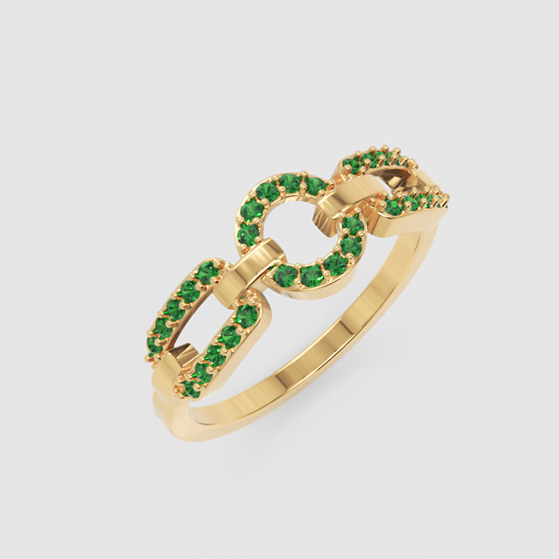 Emerald Circular Link Ring In Rose Gold | Double Pave Interlocking Chain Luxury Statement Ring For Women | Jebij - Five
