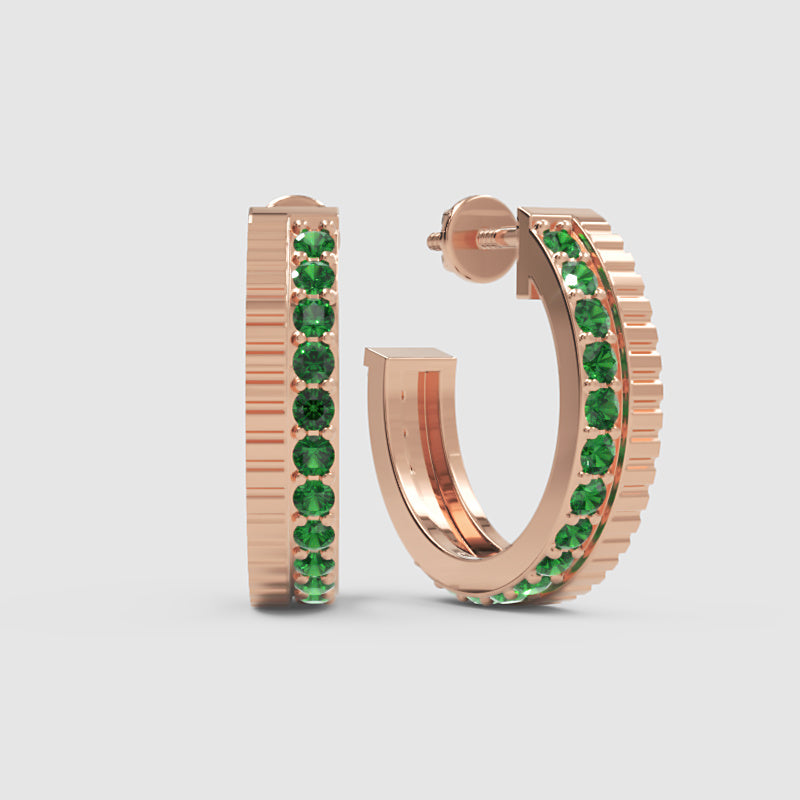 Green Emerald Hoop Earrings In Rose Gold – Classic Minimal Color Statement Hoops | Jebij - One
