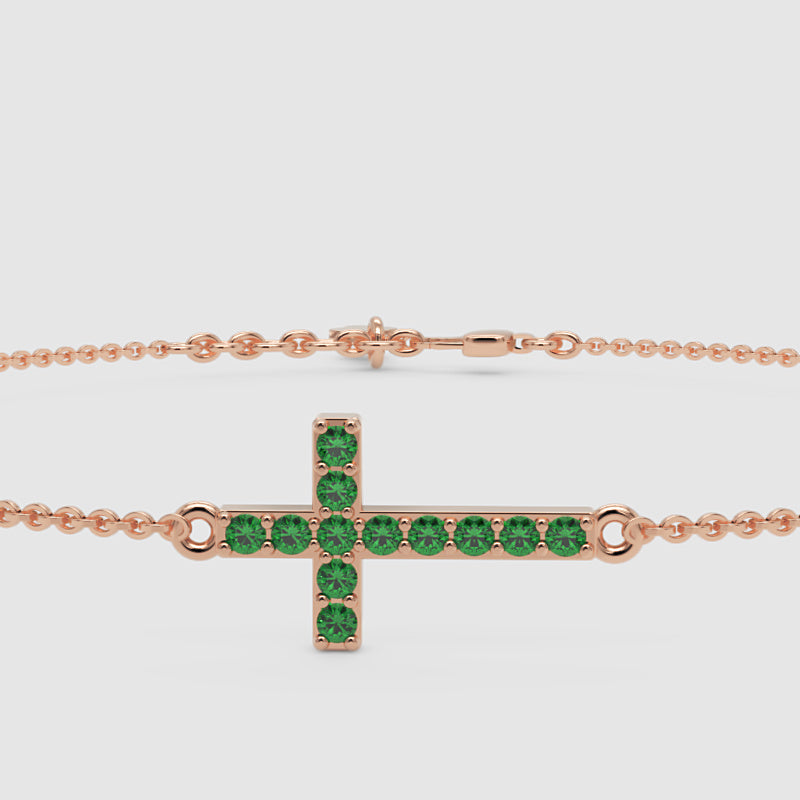 Green Crystal Cross Bracelet With Chain Link Design - Four