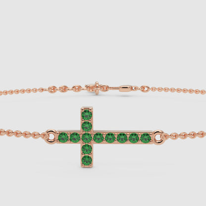 Green Crystal Cross Bracelet With Chain Link Design - Four