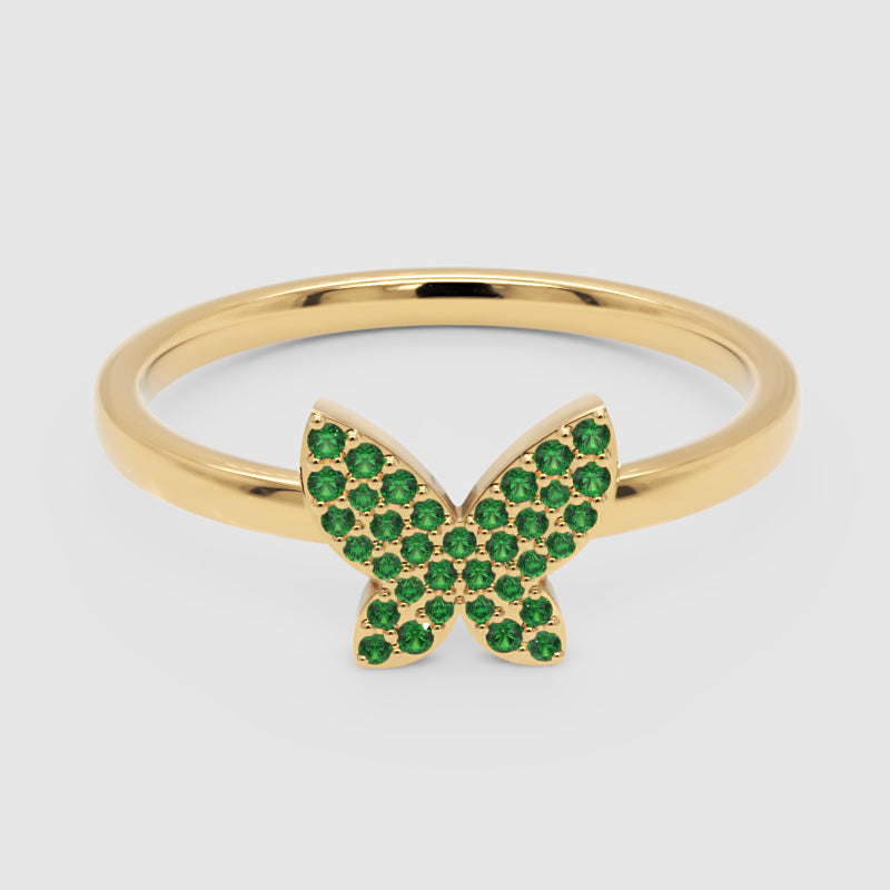 Emerald Pav Butterfly Ring Delicate Stackable Band - One