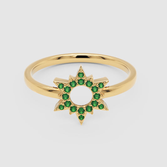 Emerald Star Halo Ring With Open Center Design - One