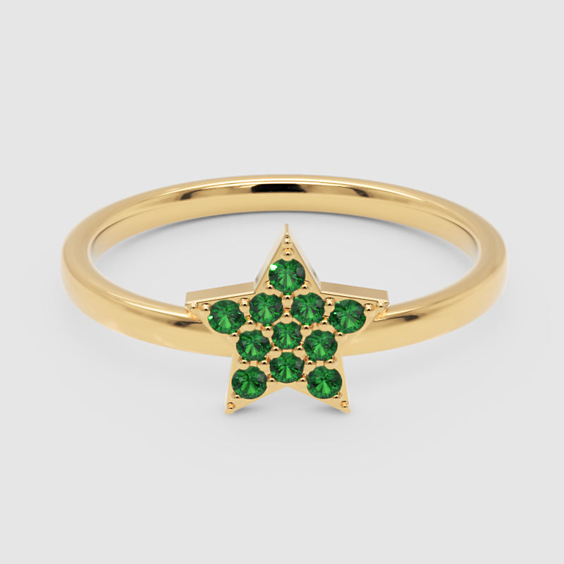 Emerald Star Cluster Ring With Pav Gemstones - One