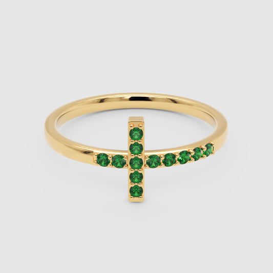 Emerald Cross Stackable Ring with Pav Gemstones
