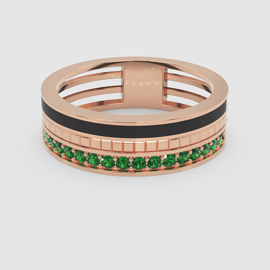 Gold Emerald Band Ring 6Mm With Black Enamel – Bold Statement Luxury Ring | Jebij - One