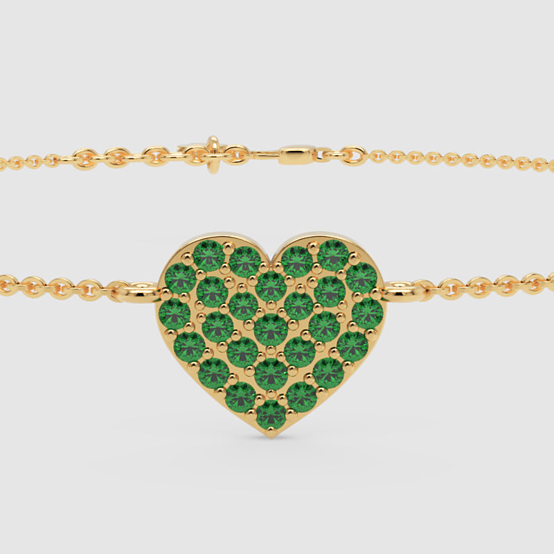 Emerald Pav Heart Bracelet With Chain Link Design - One