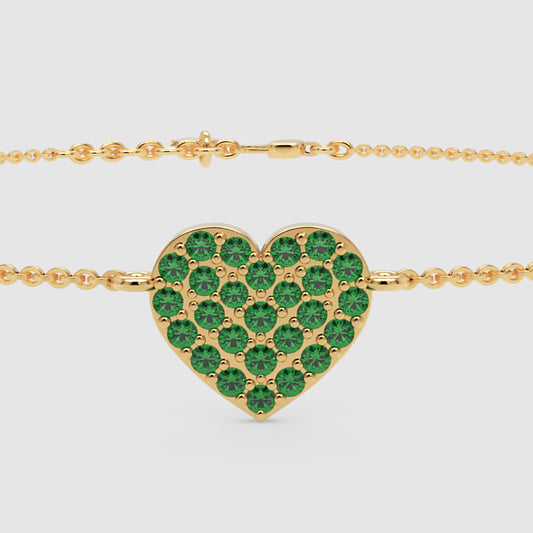 Emerald Pav Heart Bracelet With Chain Link Design - One