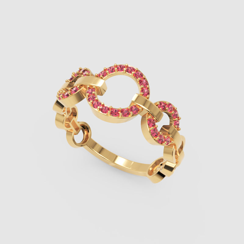 Ruby Multi-Link Circular Ring In Rose Gold | Double Pave Interlocking Chain Romantic Statement Luxury Ring For Women | Jebij - Five