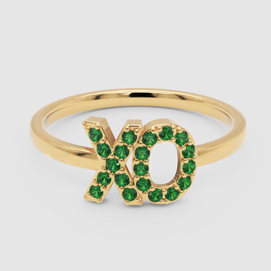 XO Emerald Pav Ring with Hugs and Kisses Design