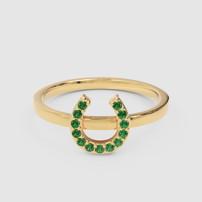 Emerald Horseshoe Ring With Pav Stones - One