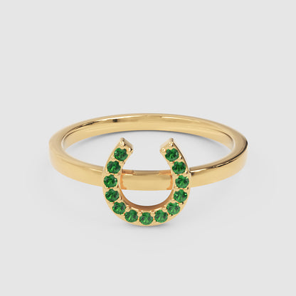Emerald Horseshoe Ring With Pav Stones - One