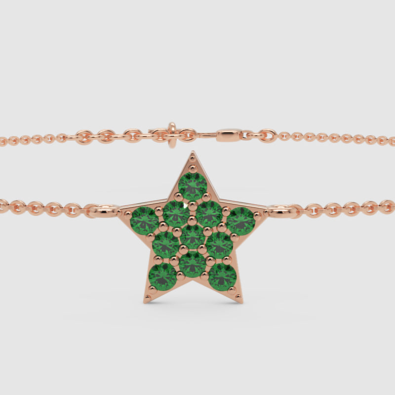 Emerald Star Pendant Bracelet With Double Chain Design - One