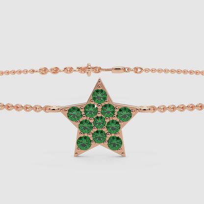 Emerald Star Pendant Bracelet With Double Chain Design - One