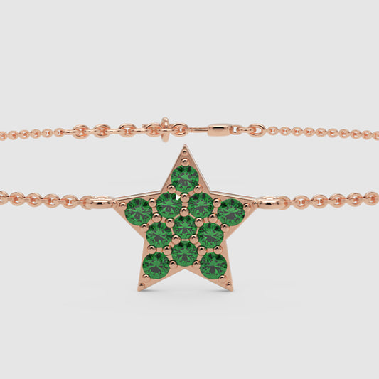Emerald Star Pendant Bracelet With Double Chain Design - One