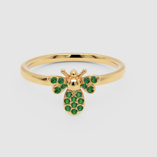 Emerald Bee Ring with Pav Gemstones