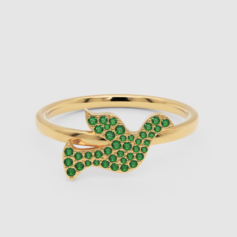 Emerald Pav Butterfly Ring With Polished Band - One