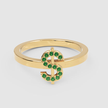 Green Emerald Dollar Sign Statement Ring