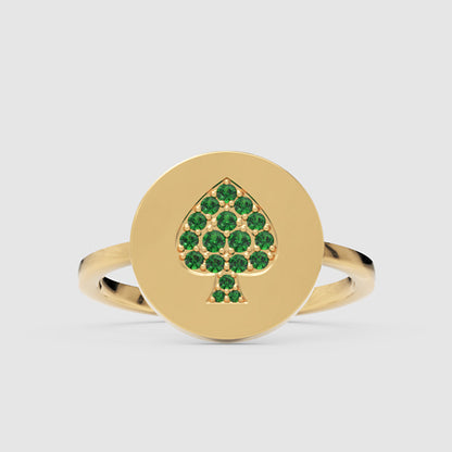 Emerald Spade Signet Ring With Pav Gemstones - One