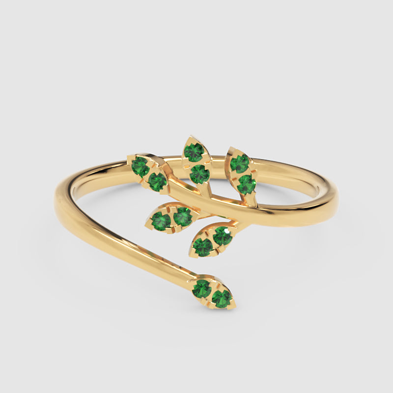 Emerald Leaf Vine Wrap Ring - One