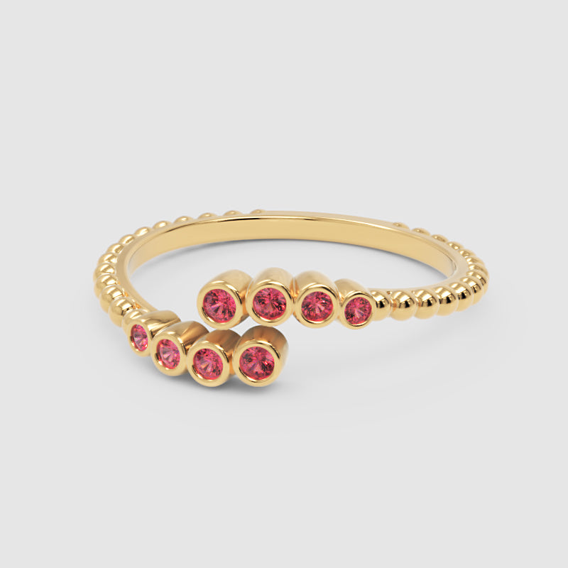 Pink Tourmaline Beaded Bypass Ring With Bezel Set Stones - One