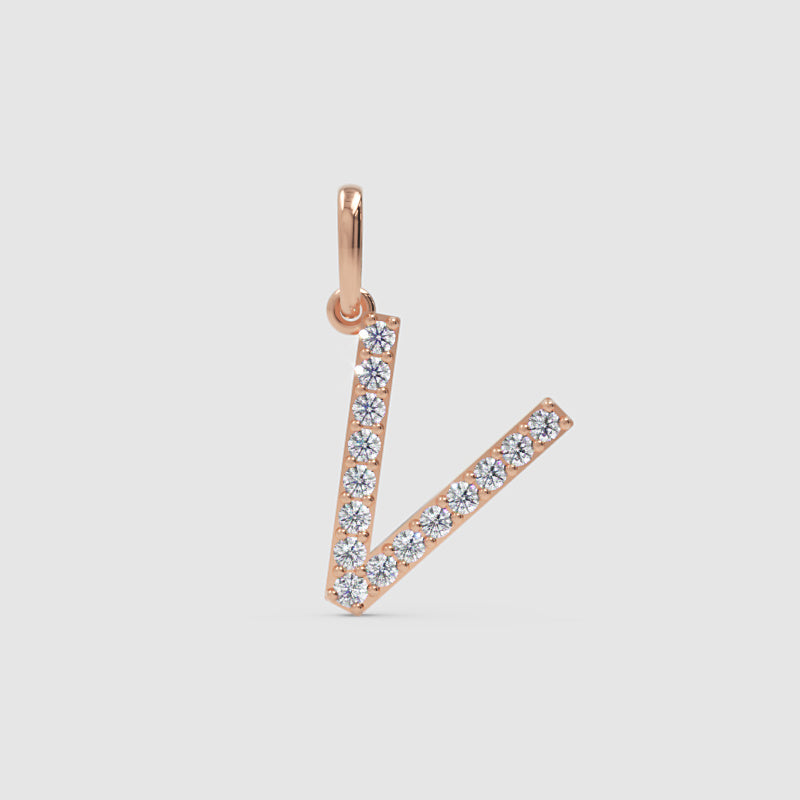 Rose Gold Diamond Letter V Initial Pendant Charm