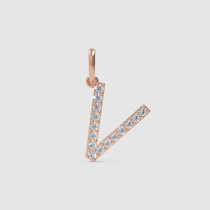 Rose Gold Diamond Letter V Initial Pendant Charm