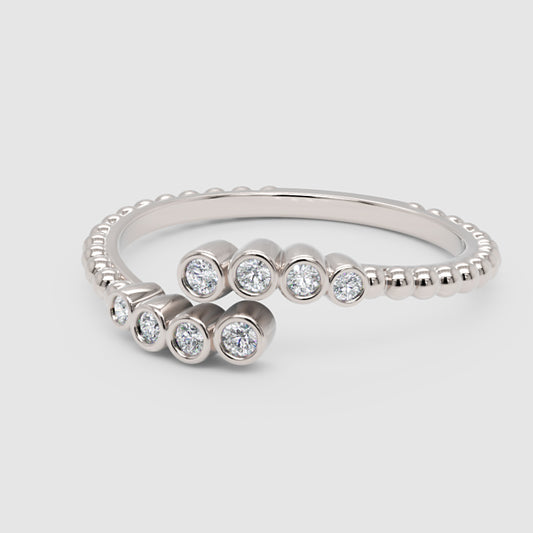 Bezel Set Diamond Bypass Ring With Beaded Band - One