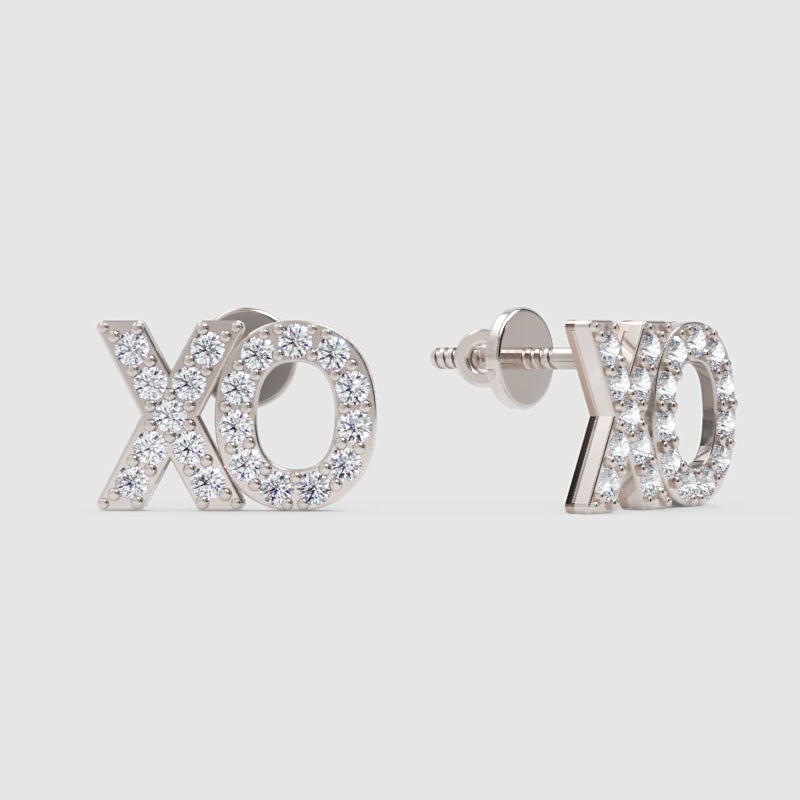 Xo Hugs And Kisses Diamond Stud Earrings With Screw Back - One