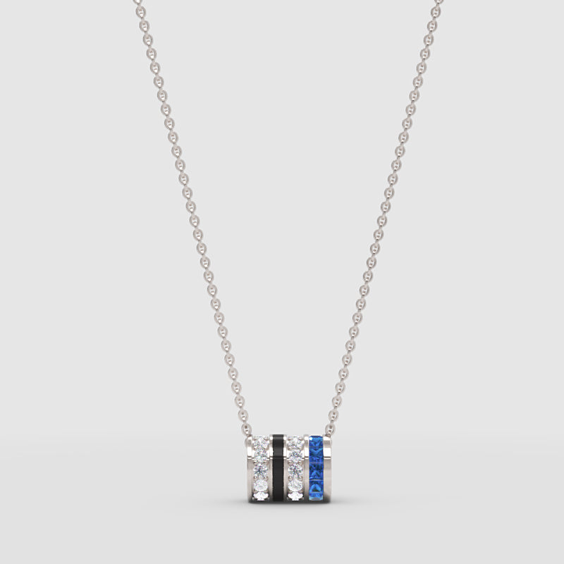 Layered Cylinder Pendant Necklace | Diamond, Blue Sapphire & Black Enamel In White Gold | Jebij - One