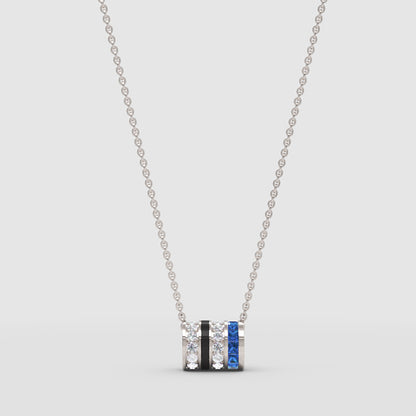 Layered Cylinder Pendant Necklace | Diamond, Blue Sapphire & Black Enamel In White Gold | Jebij - One