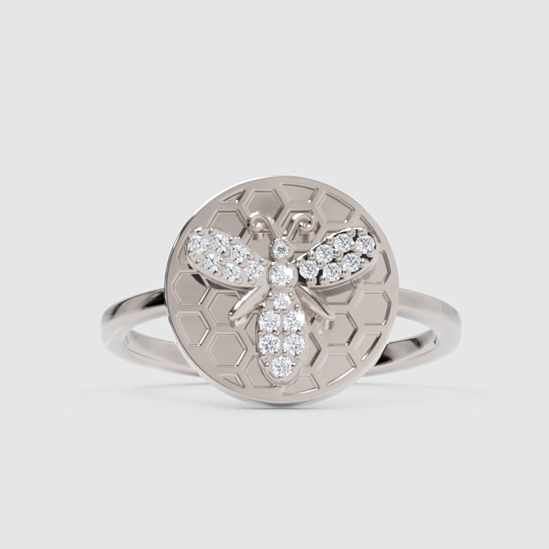 Honeycomb Bee Ring With Pav Diamond Accents - One