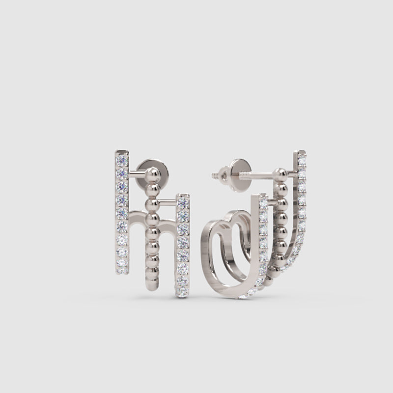 Multirow Beaded And Pav Bar Stud Earrings - One